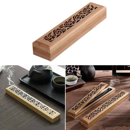 Natural Bamboo Incense Burner With Laying Plate Aromatherapy Wooden Box For Incense Storage Burning Hollowed Line Incense Box