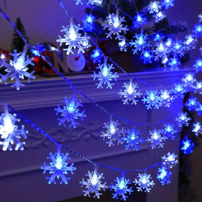1pc LED Christmas Snowflake String Light Indoor & Outdoor Hanging Decorative Lighting Fairy Atmosphere Lamp For Garden Party