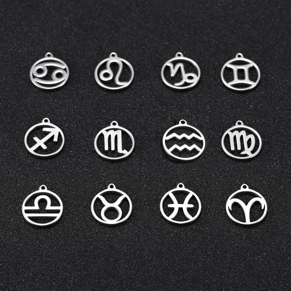 EUEAVAN 12pcs Zodiac Sign Charms Stainless Steel Charms for Making Jewelry Necklace Twelve Constellation Horoscope Pendant DIY