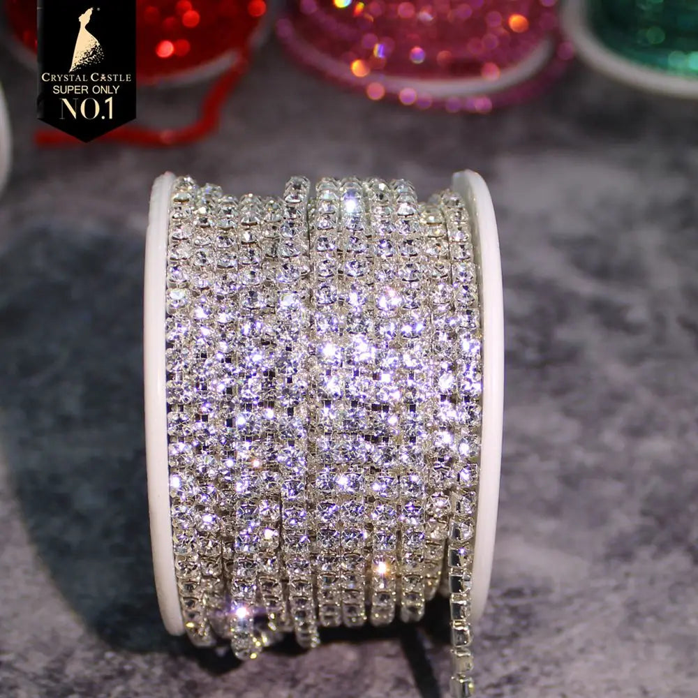 Rhinestones Chain Roll Tassel 1/10Yard Crystal Ribbon Strass Banding Sew On Gold Rhinestone Trim Strip Cup Chains For Needlework