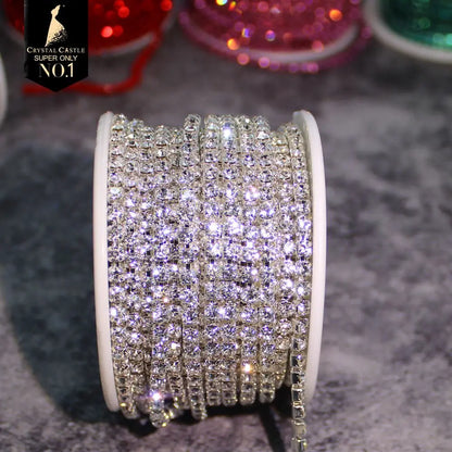 Rhinestones Chain Roll Tassel 1/10Yard Crystal Ribbon Strass Banding Sew On Gold Rhinestone Trim Strip Cup Chains For Needlework