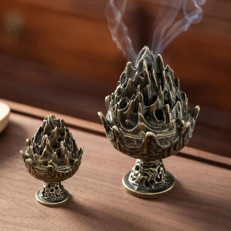 Vertical Incense Burner Mini Alloy Hollow Incense Holder Portable Tabletop Ornament Home Aromatherapy Burner Desk Decoration
