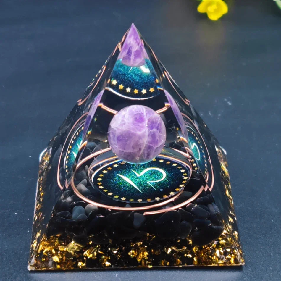 12 Zodiac Orgone Pyramid 5cm Horoscope Healing Natural Crystal Stone Ornaments Chakra Reiki Orgonite Gemstones Birthday Gifts