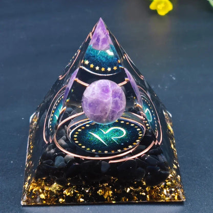 12 Zodiac Orgone Pyramid 5cm Horoscope Healing Natural Crystal Stone Ornaments Chakra Reiki Orgonite Gemstones Birthday Gifts