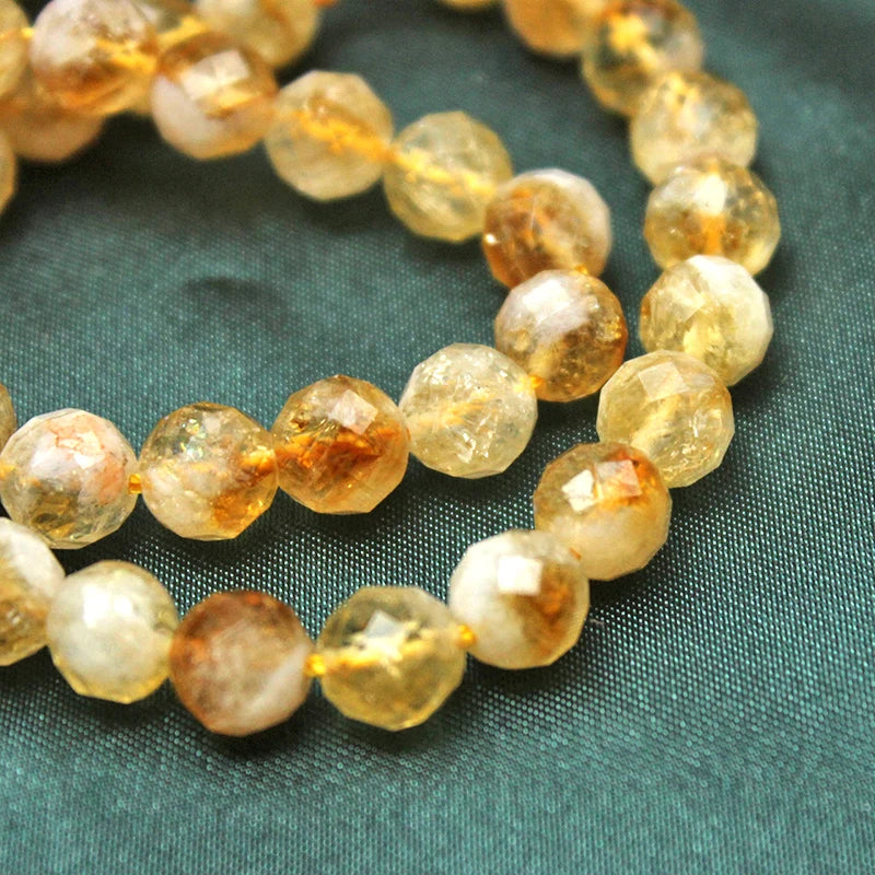 Natural Cut Yellow Crystal Citrine Round Beads DIY Handmade Beaded Bracelet Necklace For Jewelry Making Accessories Loose Beads