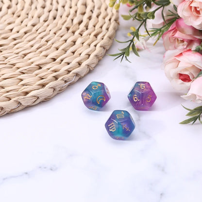 3Pcs/Set Astrological Dice 12-Sided Polyhedral Dice Astrology Ta-rot Card Constellation Divination Zodiac Dice Set 03KA