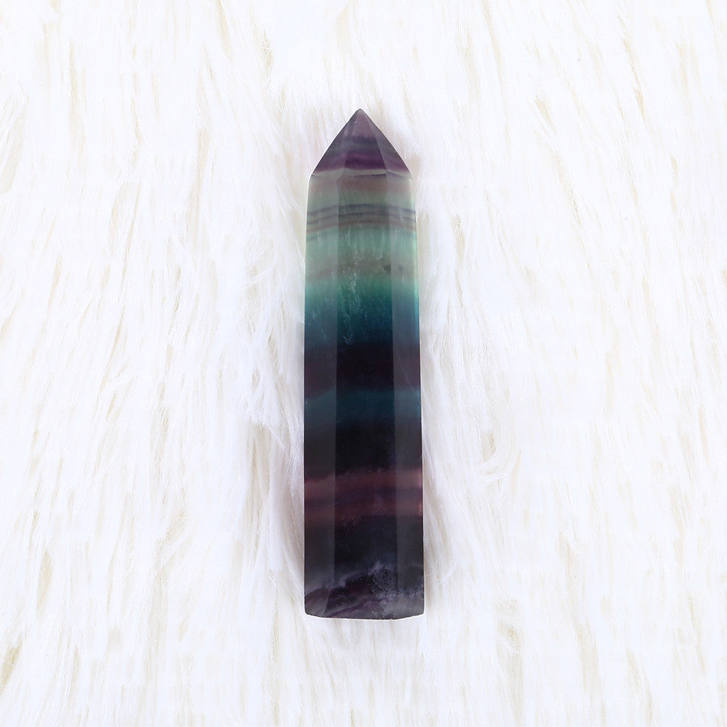 Natural Fluorite Crystal Colorful Striped Fluorite 4-7CM Quartz Crystal Stone Point Healing Hexagonal Wand Treatment Stone