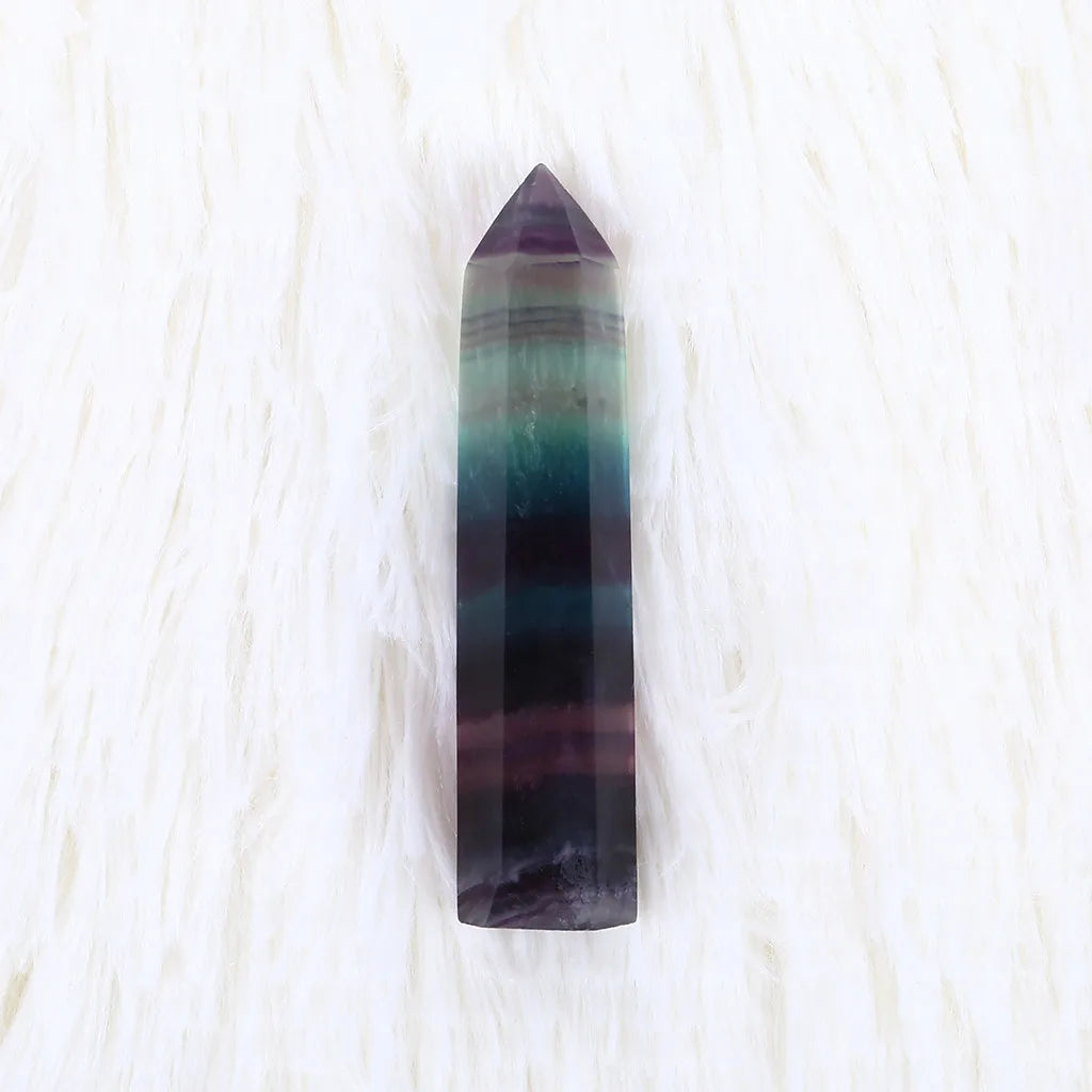 Natural Fluorite Crystal Colorful Striped Fluorite 4-7CM Quartz Crystal Stone Point Healing Hexagonal Wand Treatment Stone