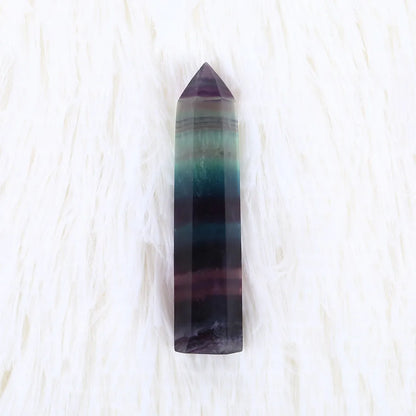 Natural Fluorite Crystal Colorful Striped Fluorite 4-7CM Quartz Crystal Stone Point Healing Hexagonal Wand Treatment Stone