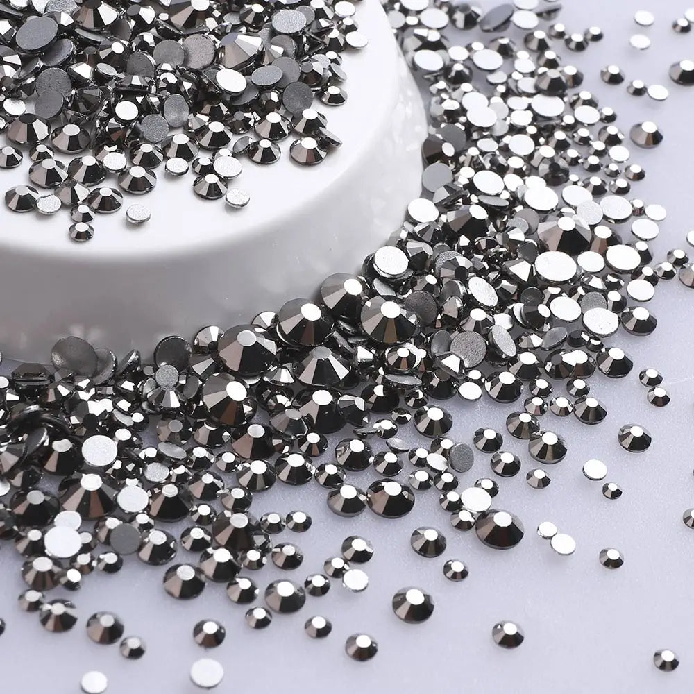 SS3-SS20 Mix Size Glitter Glass Round Rhinestones Silver Bottom Non Hotfix Small Size Crystal For Nail Art Clothes Decoration