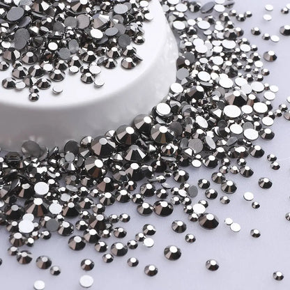 SS3-SS20 Mix Size Glitter Glass Round Rhinestones Silver Bottom Non Hotfix Small Size Crystal For Nail Art Clothes Decoration