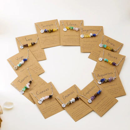 12 Zodiac Signs Constellation Charm Natural Crushed Stone Beaded Necklace for Men Women Couple Choker Virgo Leo Libra Jewelry