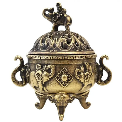 Brûleur d'Encens Éléphant Porte-Bonheur en Métal Brûleur d'Encens Lotus Bol Porte-Encens avec Poignée Yoga Méditation Décoration Maison Style Ancien