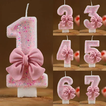 New Number Cake Candle Pink Glitter Birthday Candle 1 2 3 4 5 6 7 8 9 3D Number Candle Cake Topper Birthday Party Cake Decor