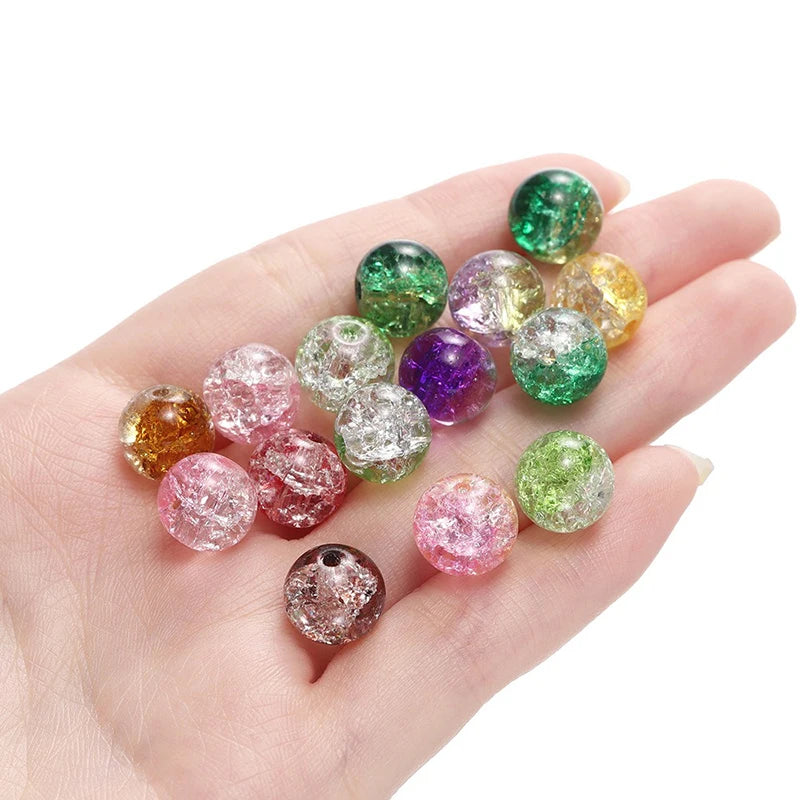 4 6 8 10mm Cracked Crystal Beads High-Quality Dual Color Glass Beads Snow Crack Crystal Beads for Jewelry Making DIY Bracelet