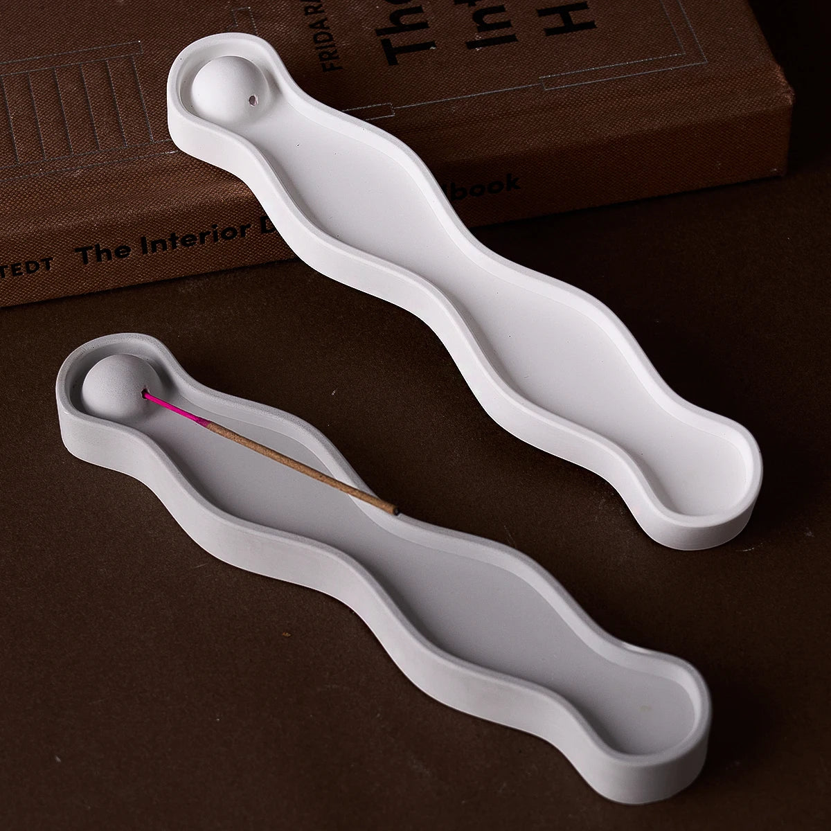 Wave Long Incense Insert Tray Silicone Mold DIY Incense Sticks Base Casting Molds Plaster Epoxy Resin Craft Making Home Decor