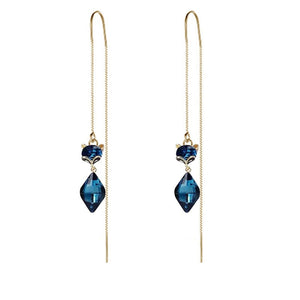 Elegant Vintage Temperament Long Royal Blue Fox Gem Pendant Fringe Earrings For Women Korean Fashion Earring Party  Jewelry Gift