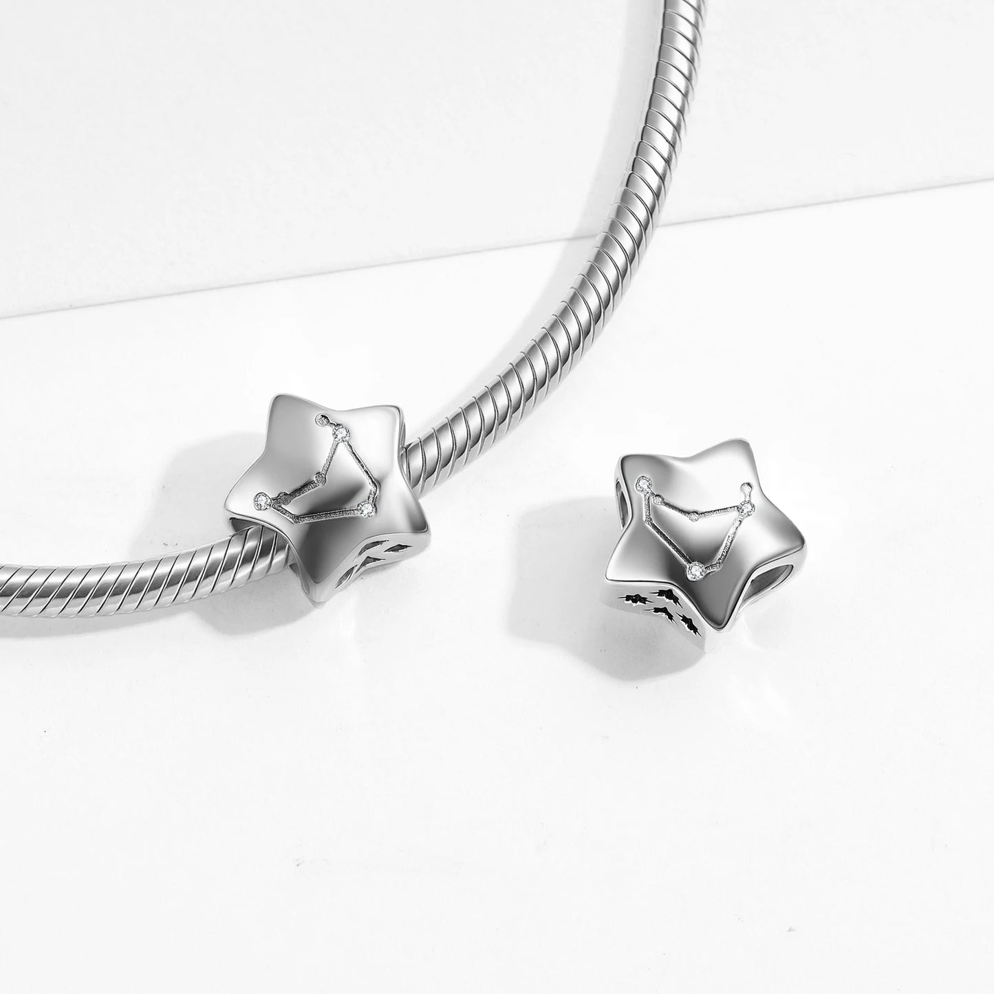 Plain Silver Zircon Lines 925 Sterling Silver 12 Zodiac Signs for Charm Beads Fit Original Bracelet Diy Jewelry Accessories