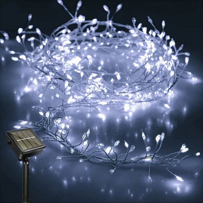 Dây Đèn Led Năng Lượng Mặt Trời Ngoài Trời Hình Pháo Hoa, Dây Đèn Đồng 8 Chế Độ Dùng Trang Trí Đám Cưới Cắm Trại Giáng Sinh