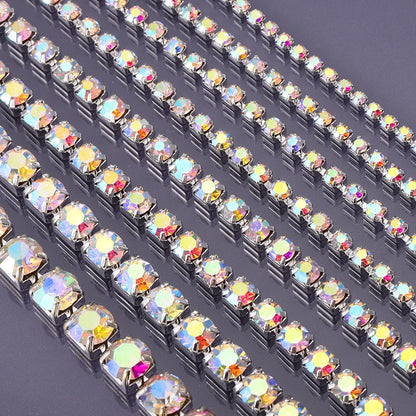 1Yard 10Yards/roll SS6-SS16 Crystal AB Claw Rhinestone Glass Sewn On Rhinestones Chain for Needlework Fabric Sewing Trimmings