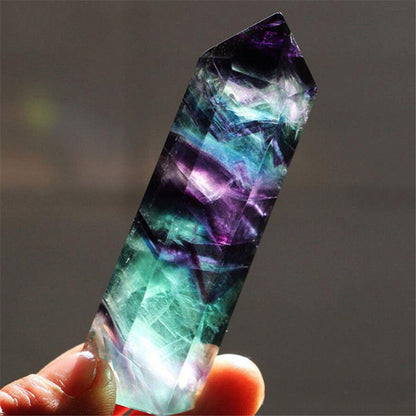 Natural Fluorite Crystal Colorful Striped Fluorite 4-7CM Quartz Crystal Stone Point Healing Hexagonal Wand Treatment Stone