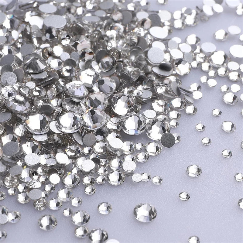 1440Pcs Mix Size Glass Flatback Rhinestone Glitter Crystal AB Round Diamond Non Hotfix Glue On Stone for DIY Nail Art Decoration