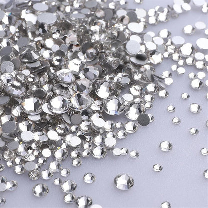 1440Pcs Mix Size Glass Flatback Rhinestone Glitter Crystal AB Round Diamond Non Hotfix Glue On Stone for DIY Nail Art Decoration