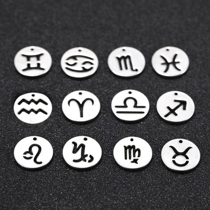 EUEAVAN 12pcs Zodiac Sign Charms Stainless Steel Charms for Making Jewelry Necklace Twelve Constellation Horoscope Pendant DIY