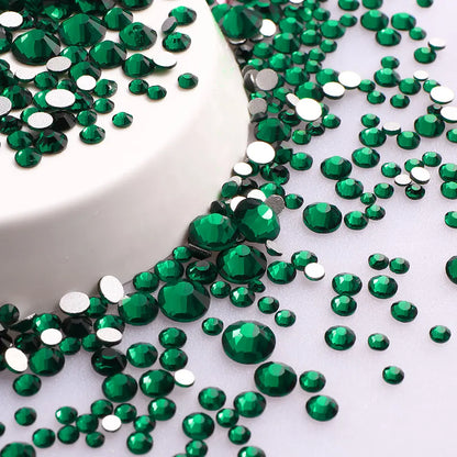 SS3-SS20 Mix Size Glitter Glass Round Rhinestones Silver Bottom Non Hotfix Small Size Crystal For Nail Art Clothes Decoration