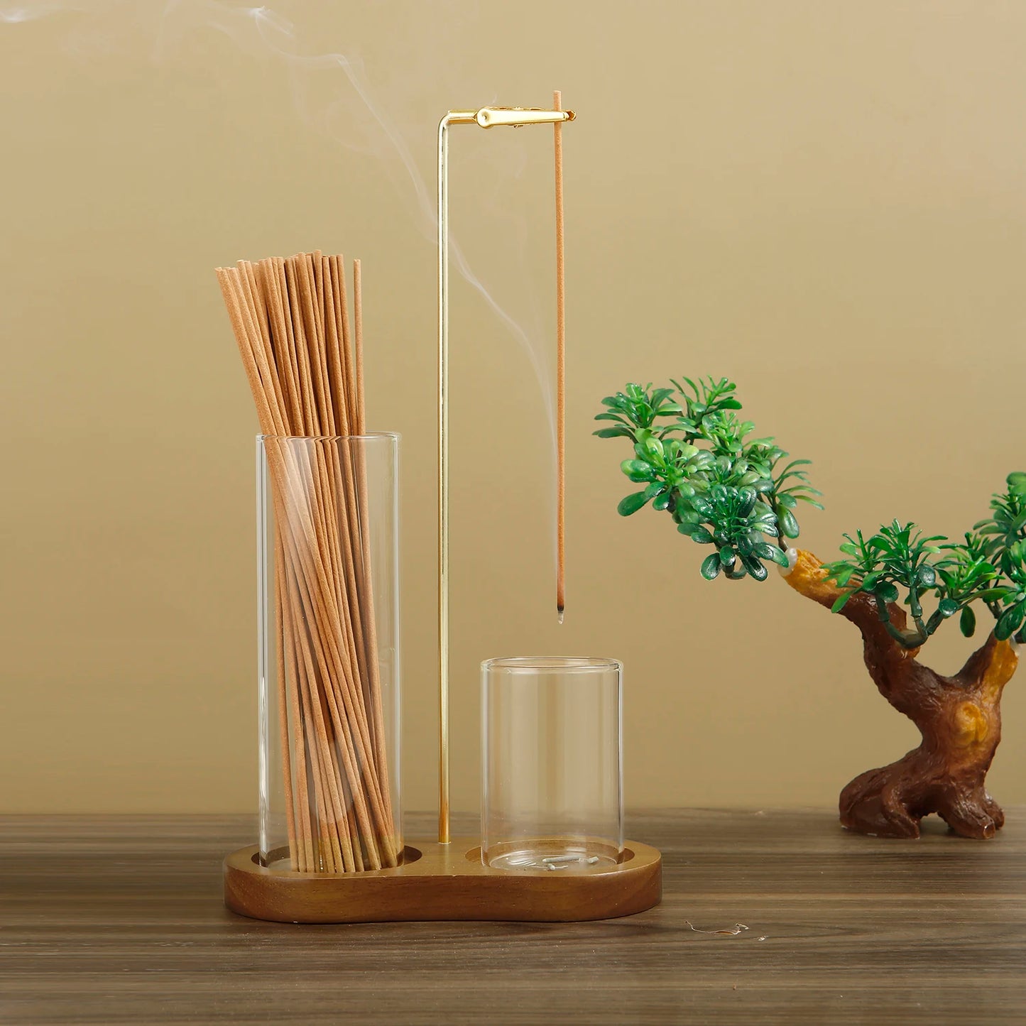 2 in 1 Incense Holder for Sticks Anti-Ash Flying Incense Burne with Glass Ash Catcher and Sticks Organizer for Meditation Yoga