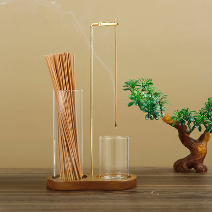 2 in 1 Incense Holder for Sticks Anti-Ash Flying Incense Burne with Glass Ash Catcher and Sticks Organizer for Meditation Yoga