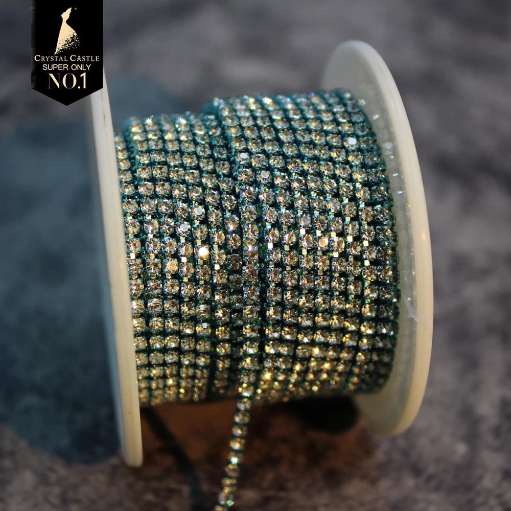 Rhinestones Chain Roll Tassel 1/10Yard Crystal Ribbon Strass Banding Sew On Gold Rhinestone Trim Strip Cup Chains For Needlework