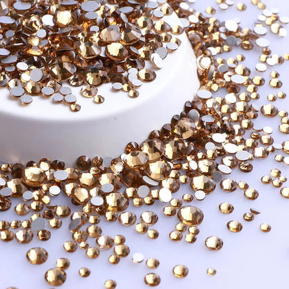 SS3-SS20 Mix Size Glitter Glass Round Rhinestones Silver Bottom Non Hotfix Small Size Crystal For Nail Art Clothes Decoration