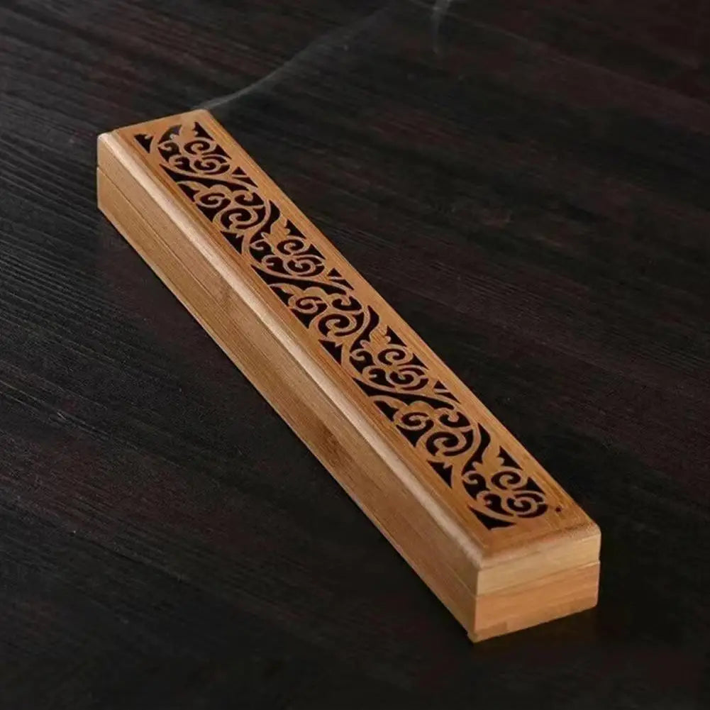 Natural Bamboo Incense Burner With Laying Plate Aromatherapy Wooden Box For Incense Storage Burning Hollowed Line Incense Box