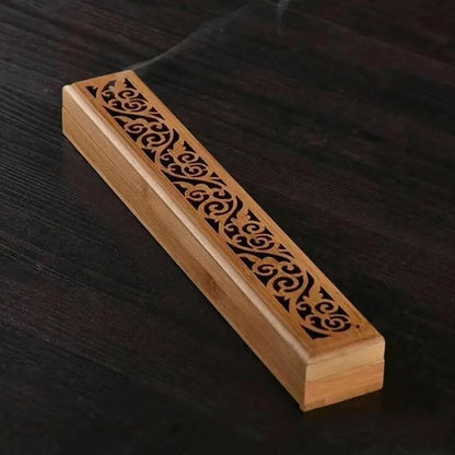 Natural Bamboo Incense Burner With Laying Plate Aromatherapy Wooden Box For Incense Storage Burning Hollowed Line Incense Box