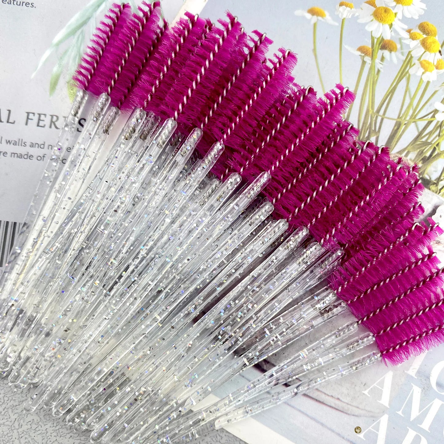 50Pcs Makeup Brushes Disposable Crystal Eyebrow Brush Diamond Handle Mascara Wand Applicator Eye Lashes Eyelash Extension Tools