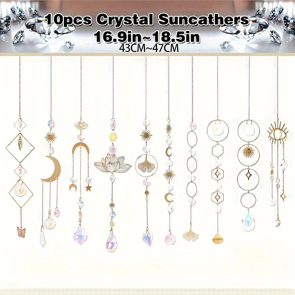 10 Pieces Lotus Colorful Crystal Suncatcher with Chain Pendant Ornaments Hanging Crystals Prism Rainbow Maker for Windows Indoor