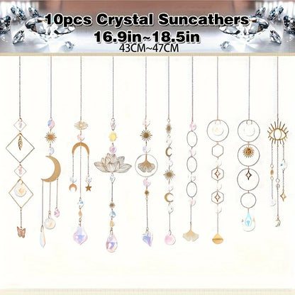 10 Pieces Lotus Colorful Crystal Suncatcher with Chain Pendant Ornaments Hanging Crystals Prism Rainbow Maker for Windows Indoor