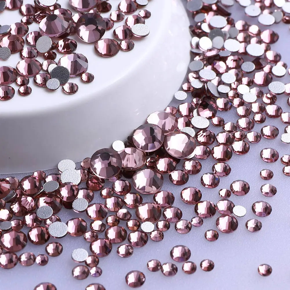 SS3-SS20 Mix Size Glitter Glass Round Rhinestones Silver Bottom Non Hotfix Small Size Crystal For Nail Art Clothes Decoration