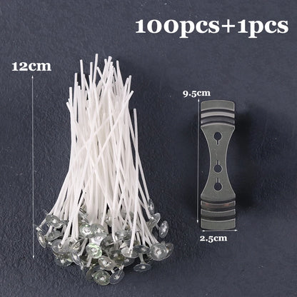 Smokeless Candle Wicks 2.6-20cm Pre-Waxed Cotton Core Wicks with Metal Sustainer Tabs DIY Handmade Candle Making Tools