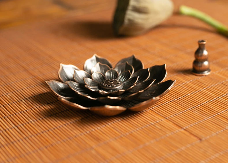 Incense Holder for Sticks Alloy Incense Burner Creative 3 levels Lotus Incense Stick Holder and Detachable Ash Catcher