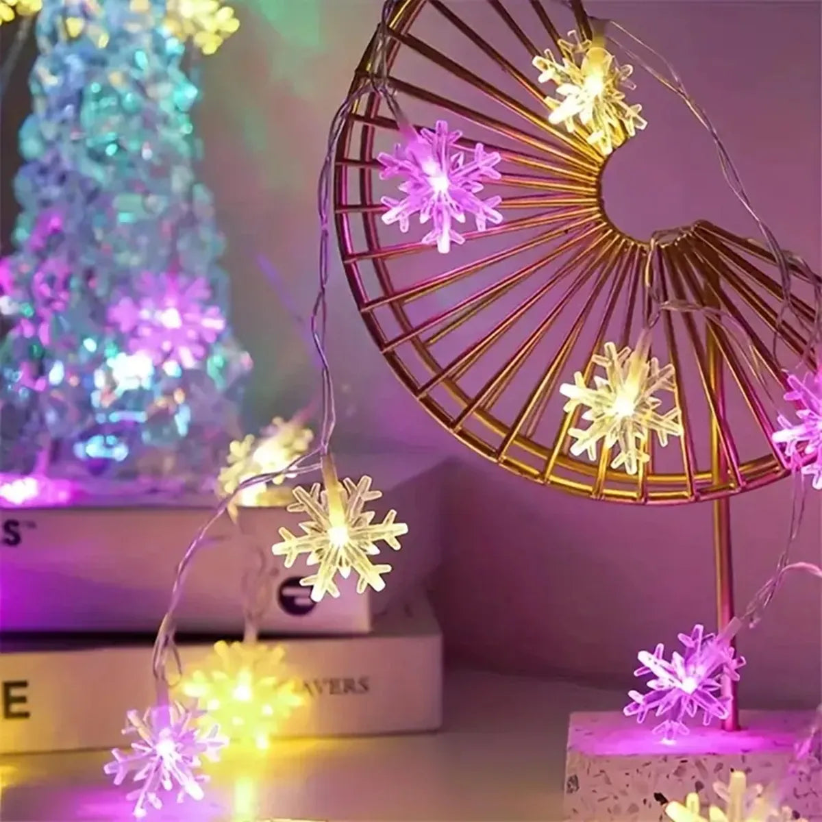 1pc LED Christmas Snowflake String Light Indoor & Outdoor Hanging Decorative Lighting Fairy Atmosphere Lamp For Garden Party