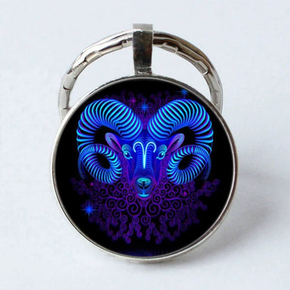 Zodiac Sign Key Chain Constellation Pendant Double Face Keyring Key Holder for Astrology Lovers