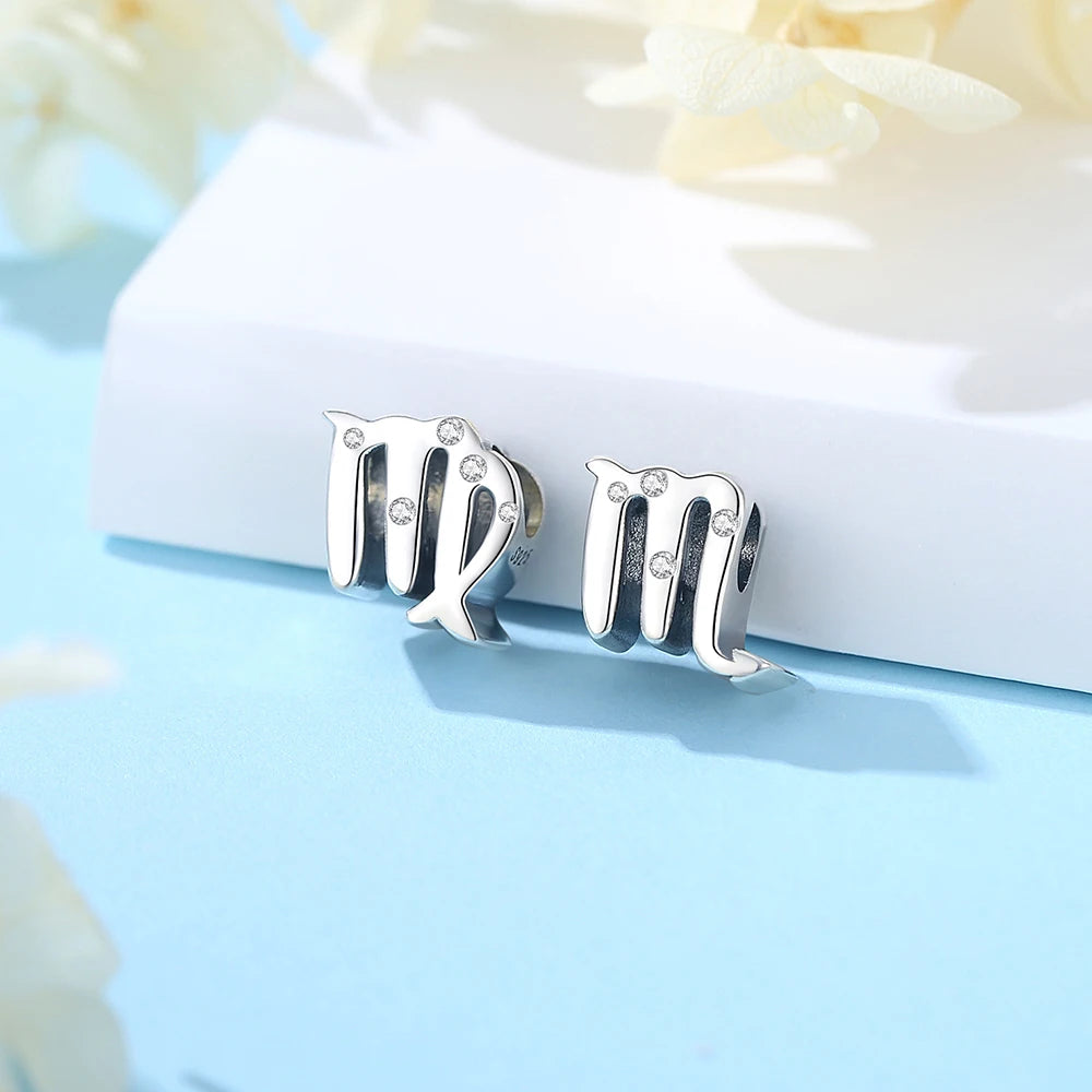 Original 925 Sterling Silver Charms Beads 12 Zodiac AZ Letters Virgo Aries Fit Pandora Bracelets Necklaces Jewelry For Women