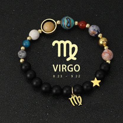 Bracelet 12 Zodiac Signs Virgo Taurus Cosmic Galaxies Eight Planets Constellation Bracelet Natural Stone Solar System Bracelet