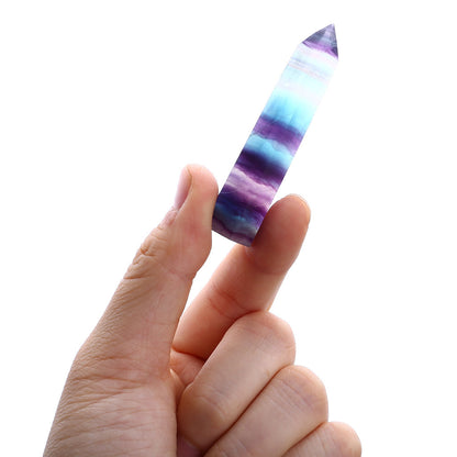 Natural Fluorite Crystal Colorful Striped Fluorite 4-7CM Quartz Crystal Stone Point Healing Hexagonal Wand Treatment Stone