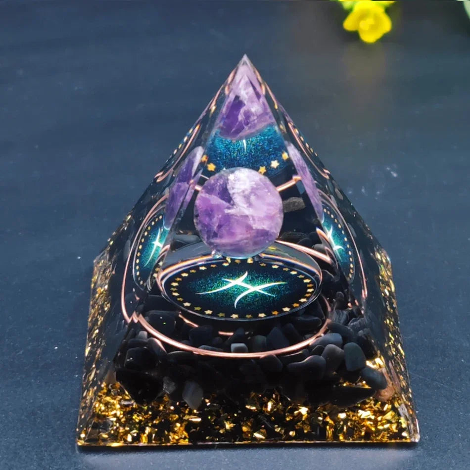 12 Zodiac Orgone Pyramid 5cm Horoscope Healing Natural Crystal Stone Ornaments Chakra Reiki Orgonite Gemstones Birthday Gifts