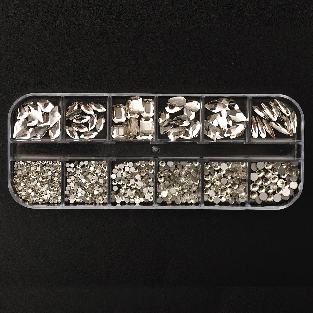 12 Grids Clear Mixed Sizes Nail Art Rhinestones Crystal 3D Glitter Non Hotfix Diamond Decoration Nail Parts Accessories