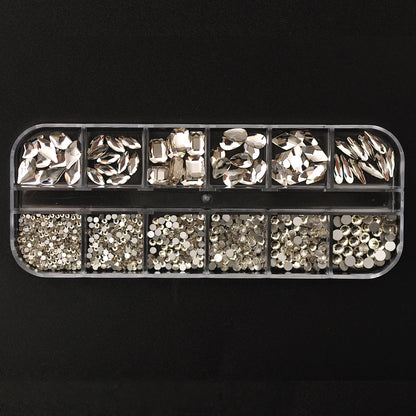 12 Grids Clear Mixed Sizes Nail Art Rhinestones Crystal 3D Glitter Non Hotfix Diamond Decoration Nail Parts Accessories