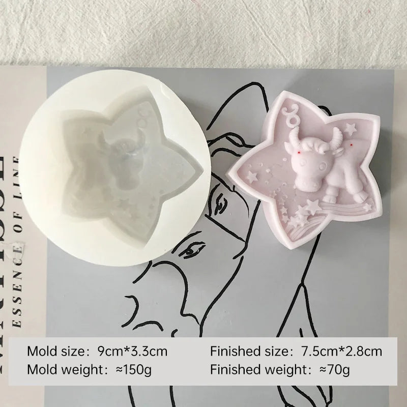 Twelve Horoscope Scented Candle Silicone Mold DIY Pentagram Constellation Aries Leo Gypsum Resin Handmade Soap Mould